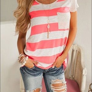Horizontally Striped Loose Fitting Tee Shirt